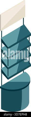 A blue shelf with four shelves and a round base Stock Vector