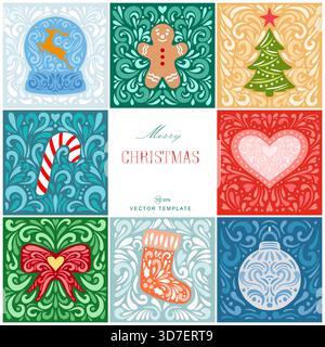 Merry christmas banners vector illustration set templates. Merry and Bright Corporate Holiday cards. Universal abstract creative cards. Stock Vector