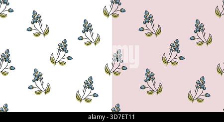 Vector floral line seamless patterns set two backgrounds Stock Vector