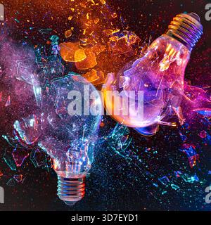 real light bulbs exploding high speed photography Stock Photo