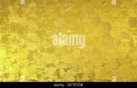 Golden textured hexagonal pattern 3d Stock Photo