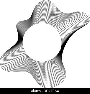 Circular-centered form surrounded by layered, organic wave lines that create dynamic curved movement. Stock Vector