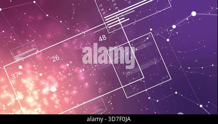 Showing wireframe panels and network nodes over digital gradient, labeling panels 26 37 48 Stock Photo