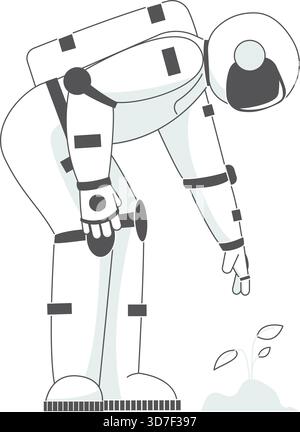 A robot is bending over to pick up a small object Stock Vector