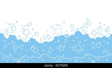 Foam and water bubble background for laundry or bath and soapy shower design. Clean suds and blue splash for hygiene concept. Bathroom graphic, liquid Stock Vector