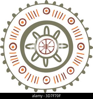 A circle with a wheel in the center and a pattern around it Stock Vector