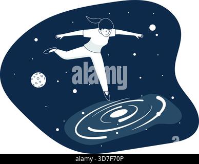 A woman is jumping in the air with a soccer ball Stock Vector