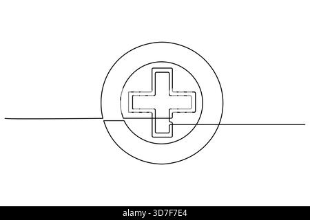 Continuous line drawing of medical cross in circle logo Stock Vector