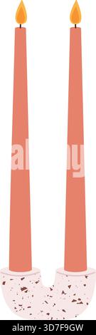 Two candles are lit and are in a vase Stock Vector