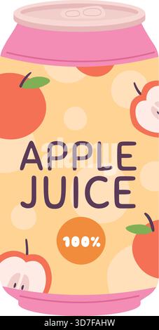 A cartoonish can of apple juice with a cartoonish label Stock Vector