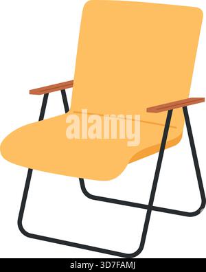 A yellow chair with wooden arms and a black frame Stock Vector