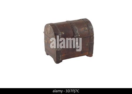 Antique Wooden Chest Box Isolated on White Background Stock Photo
