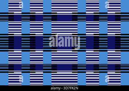 Abstract geometry seamless pattern. Mosaic tile. Rectangles and lines in shades of blue. Complicated texture background. Clear strict ornament. Stock Vector