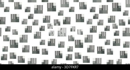 Abstract geometry seamless pattern. Randomly placed square elements on a white background. Rectangles and lines in shades of grey and green. Complicat Stock Vector