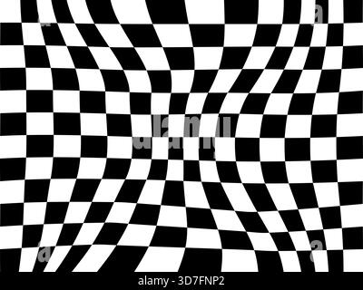 Optical illusion. Square pattern distortion Black white vector illustration Stock Vector