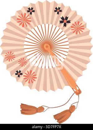 Japanese fan icon. Cartoon round paper accessory isolated on white background Stock Vector