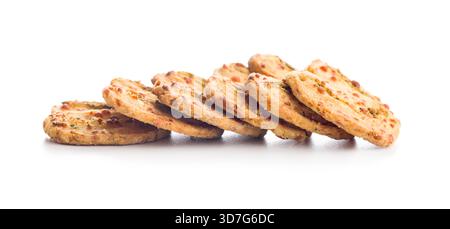 Crunchy salted crackers isolated on a white background. Stock Photo