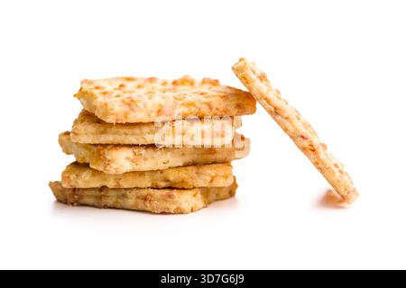 Crunchy salted crackers isolated on a white background. Stock Photo