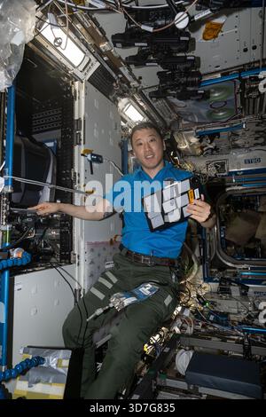 International Space Station, Earth Orbit. 06 November, 2025. NASA astronaut and Expedition 73 Flight Engineer Jonny Kim performs maintenance on the KERMIT fluorescence microscope inside the Materials Science Research Rack at the Destiny laboratory module aboard the International Space Station, November 6, 2025 in Earth Orbit. Credit: NASA Handout/NASA Photo/Ģ����ý Live News Stock Photo