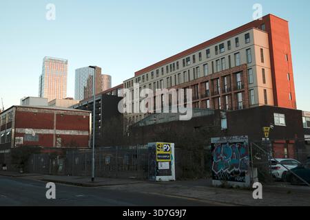 Industrial buildings and new high-rise developments in Castlefield, Manchester. Stock Photo
