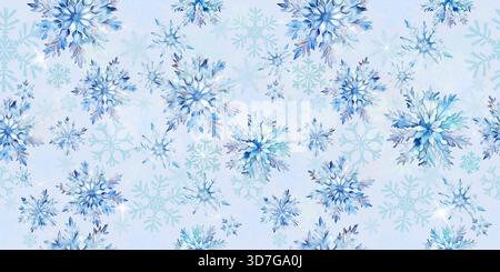 Seamless background watercolor snowflakes . hand drawing. Not AI, Vector illustrations Stock Vector