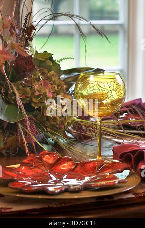 Thanksgiving table place setting, Pennsylvania USA Stock Photo
