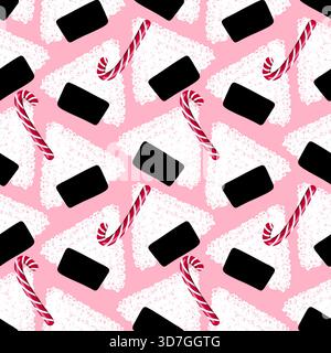 Japanese food onigiri seamless cartoon kawaii rice ball pattern for wrapping paper and kids clothes print and menu and restaurants accessories and fab Stock Photo