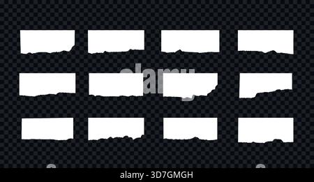 Set of white torn papers. Vector sheet pieces with ripped and rough edges Stock Vector