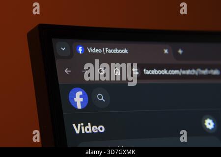 Dhaka, Bangladesh- 02 June 2025: Close-up of a computer screen displaying the Facebook web interface in dark mode Stock Photo