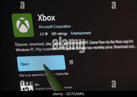 Dhaka, Bangladesh- 19 Sep 2025: A close-up of the Xbox app from the Microsoft Store is shown on a laptop screen Stock Photo