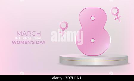 March 8 International Womens Day Celebrate holiday. Symbol of equality strength and femininity. For marketing banner social media and campaign. Vector illustration. Stock Vector