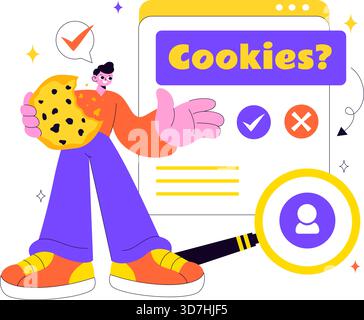 Internet Cookies Technology Vector Illustration Featuring Tracking Cookie Records of User Browsing Activities on a Website In a Flat Background Stock Vector