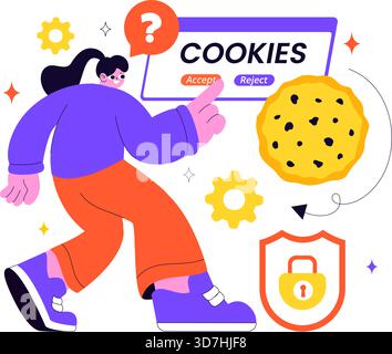 Internet Cookies Technology Vector Illustration Featuring Tracking Cookie Records of User Browsing Activities on a Website In a Flat Background Stock Vector