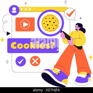 Internet Cookies Technology Vector Illustration Featuring Tracking Cookie Records of User Browsing Activities on a Website In a Flat Background Stock Vector