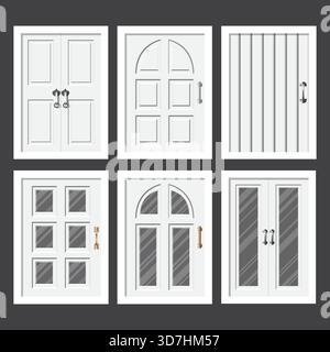 Collection of white upvc modern windows on gray background. Stock Vector