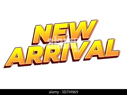 Bold and vibrant text graphic displaying the words New Arrival in a yellow and orange gradient with a 3D effect. Stock Vector