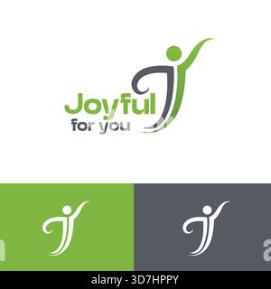 Joyful typography logo with human figure concept for wellness, lifestyle and positive business branding. Stock Vector