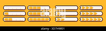 Energy yellow live bars in two different shapes drawn in pixel art 8 bit style. Stock Vector