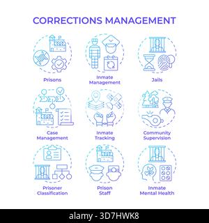 Corrections management blue gradient concept icons Stock Vector