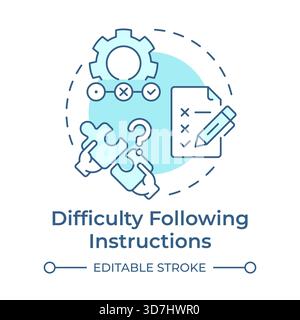 Difficulty following instructions soft blue concept icon Stock Vector
