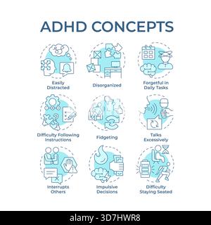 ADHD soft blue concept icons Stock Vector