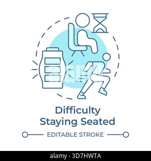 Difficulty staying seated soft blue concept icon Stock Vector