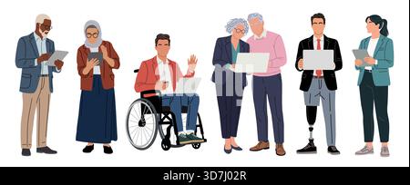 Diverse business people using laptops and tablets Stock Vector
