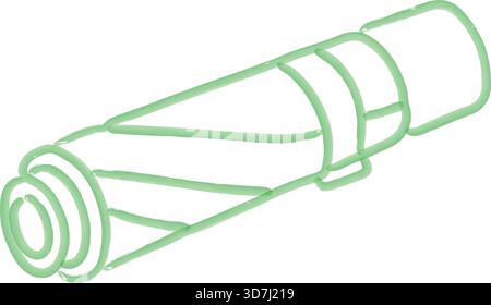Rolled exercise or yoga mat secured with straps, shown in a clean green outline illustration for fitness and wellness themes. Stock Vector