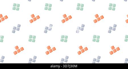 A simple geometric seamless vector pattern featuring clusters of four rounded squares in soft pastel colors, inspired by 90s video game aesthetics, cr Stock Vector