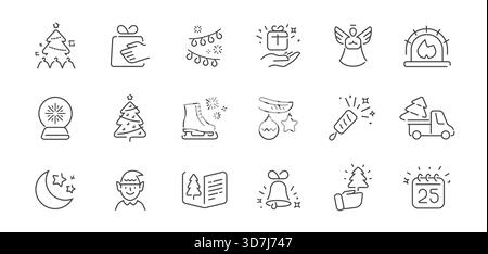 Christmas icons set. Winter holidays decoration linear symbols set. New Year celebration concept. Vector illustration Stock Vector