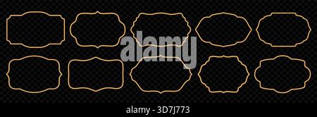 Golden 3d frame set. Oriental style shiny realistic ornamental Islamic windows, Indian border, decorative element, morocco shapes. Vector illustration Stock Vector