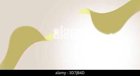 Abstract minimalist background featuring two flowing curved ribbons of muted gold or khaki fabric subtly draped against soft beige and white gradient Stock Photo