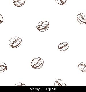 Food and drink seamless pattern of coffee beans scattered in black and white vector illustration.Minimalistic,elegant design for packaging,labels or Stock Vector