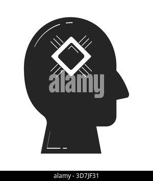 Abstract human head silhouette with microchip cpu doodle linear object Stock Vector